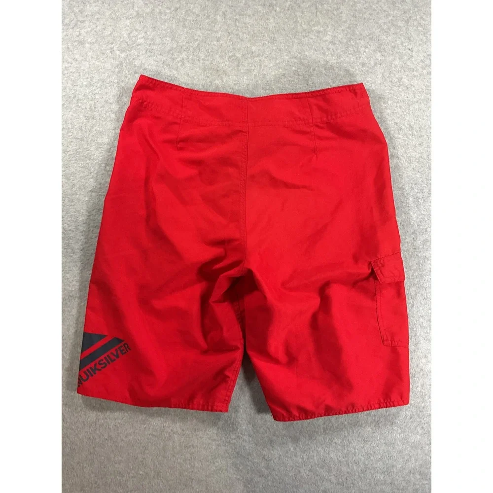 Quiksilver Mens Red Board Shorts Cargo Pocket Swim Trunks Size 31 Logo Surf 2403
